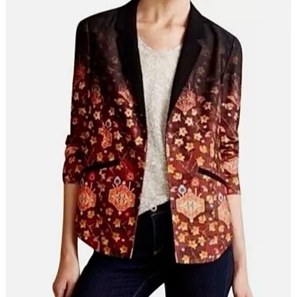 Cartonnier Jackets & Blazers - Cartonnier Tuxedo Blazer Ombré Floral Pattern, Size 4